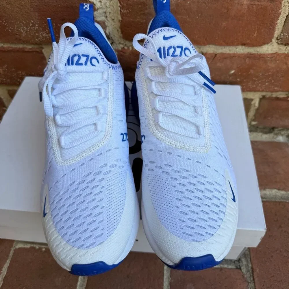 Nike Men's Air Max 270 Mesh Lace Up Athletic Shoes White Racer Blue Size 8.5 NEW